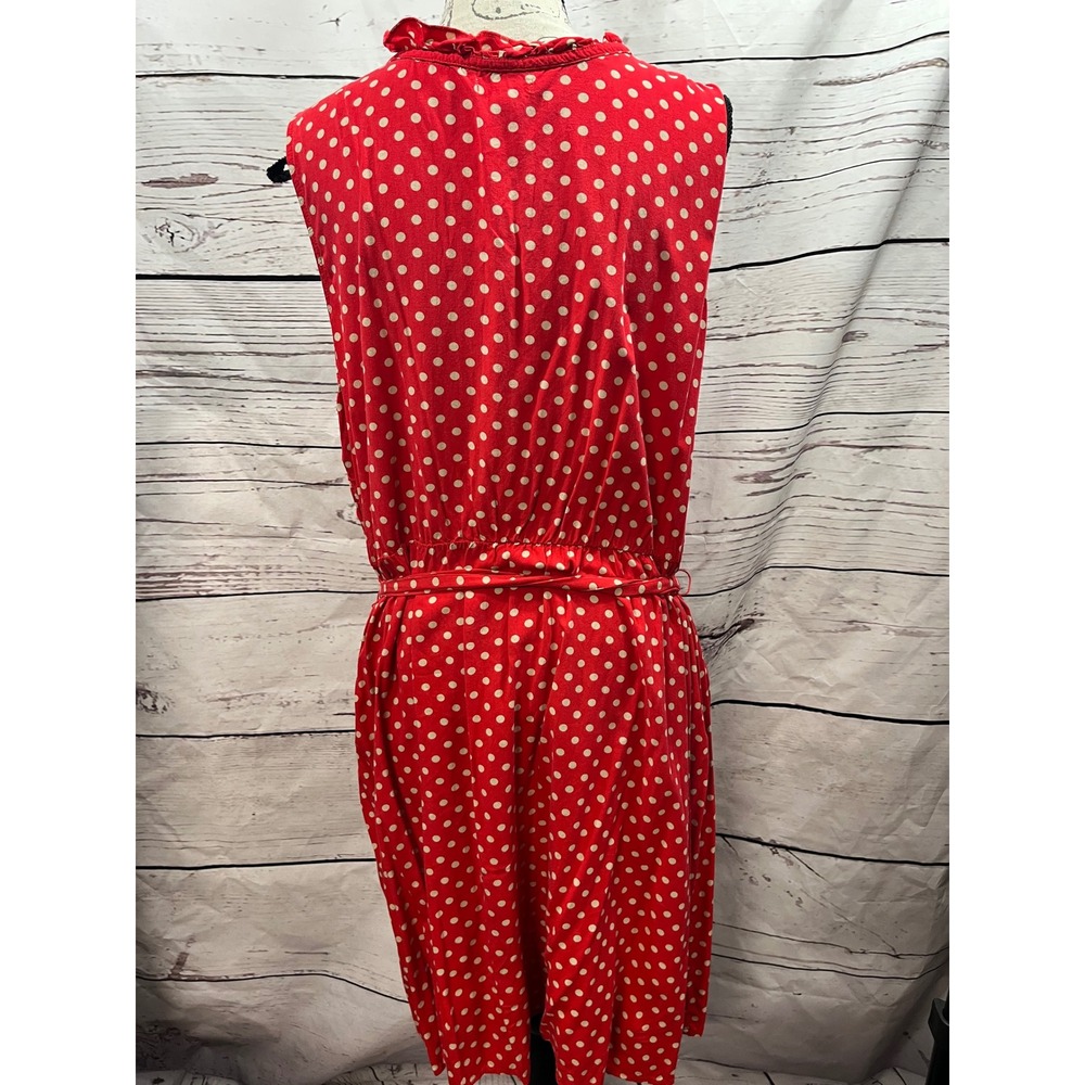 Old Navy Womens XXL Red‎ Polka Dot Ruffle V-Neck Sleeveless Belted Rayon Dress - Picture 4 of 4